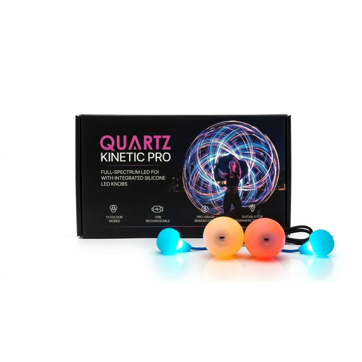 Juggle Dream Quartz Kinetic Pro LED Poi with LED Silicone Knobs